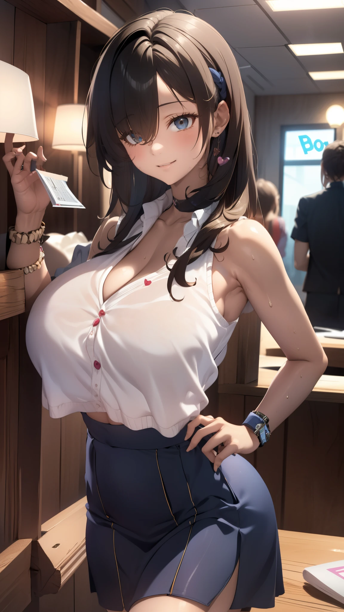 (Familiar, masterpiece, Highest quality, Complex),

Cowboy Shot, Kyoka Tachibana,

(((Big Breasts,))), 
1 girl, alone, 
Cute eyes, Beautiful Face, Perfect round ass, 
Fit and body, Female Pervert,


alone, Pale skin,
blue eyes, ((Beautiful mature woman)),
(Grey tight long dress with plunging neckline:1.2/ & Lightweight cardigan), clavicle、Lazy face、/Black Hair/, Captivating smile, Mischievous face, Sweat, vapor, Embarrassing, blush, Excited, ((Voice of the Heart, Erotic comic characters))、
Love Hotel、Love Hotelのドアの前、