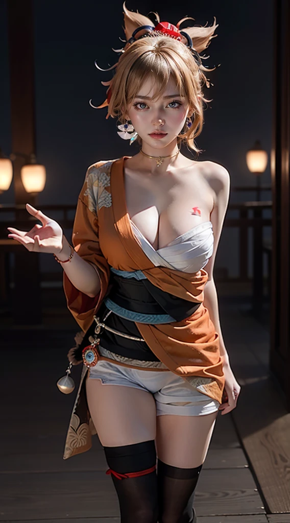 ((masterpiece)),(bestquality),((ultra-detailed)), ((beautiful detailed sky)), ((cinematic lighting)), depth of field, (erotic),detailed lighting,((beautiful detailed eyes)), red lip, (full body), smile,eyeshadow,gigantic breast, cleavage,((sexy)), ((yoimiyadef))