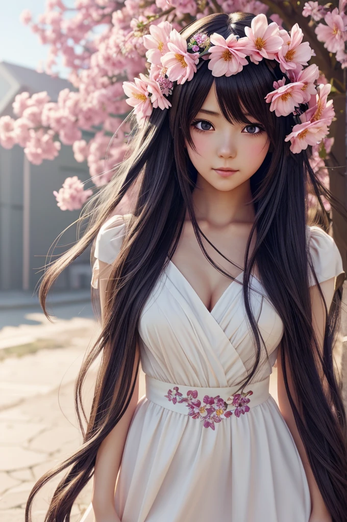 anime - style girl with long hair and flowers in her hair, cute anime waifu with a nice dress., beautiful anime girl, cute detailed digital art, beautiful animated portrait, Guweiz and Pixiv Artstation, guweiz style artwork, Guweiz and Artstation Pixiv, detailed digital anime art, 4K anime style