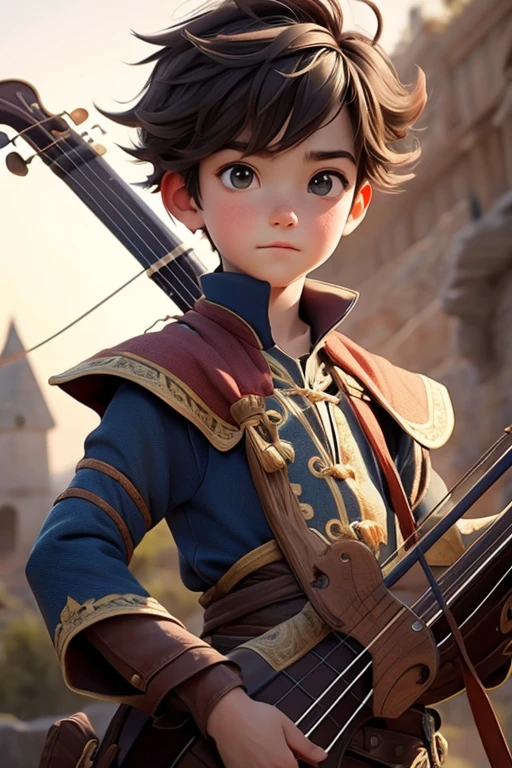 create an image of a boy who is a brave bard