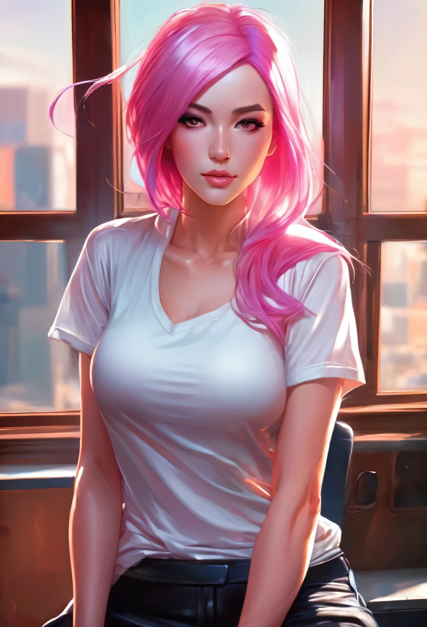 a fullbody of a woman with pink hair and a white top, beautiful comic art, style artgerm, seductive anime girl, artgerm portrait, artgerm. high detail, graphic artist artgerm, extremely detailed artgerm, artgerm and warren louw, artgerm greg rutkowski _ greg