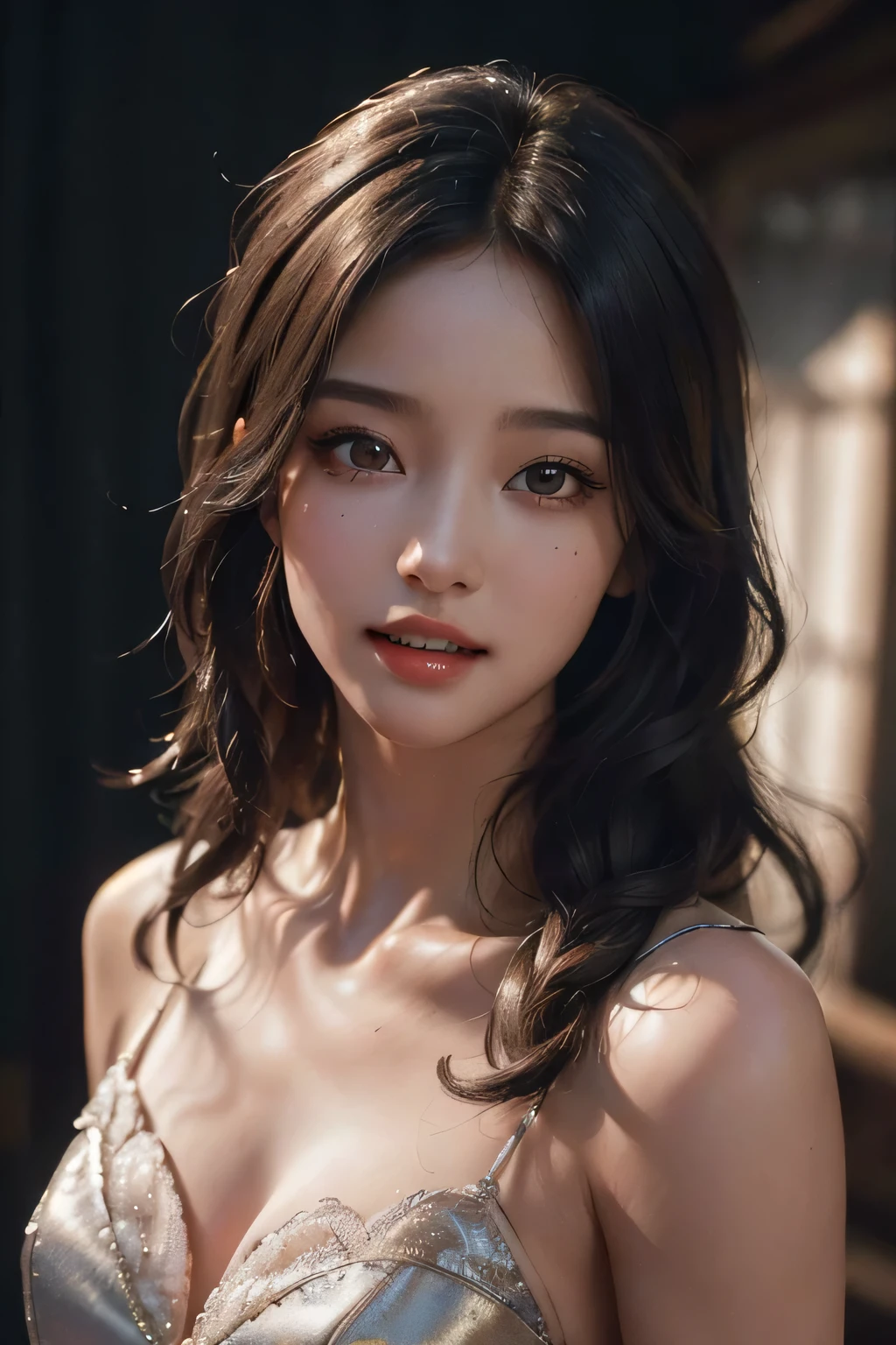 (masterpiece, Highest quality, Beautiful quality, Realistic, View your viewers, Detailed lighting, Highly detailed skin, Very fine hair, Highly detailed teeth, Shadow, 8k:1.2), (Women&#39;s photos, One girl:1.2), Close-up photo with focus on face、