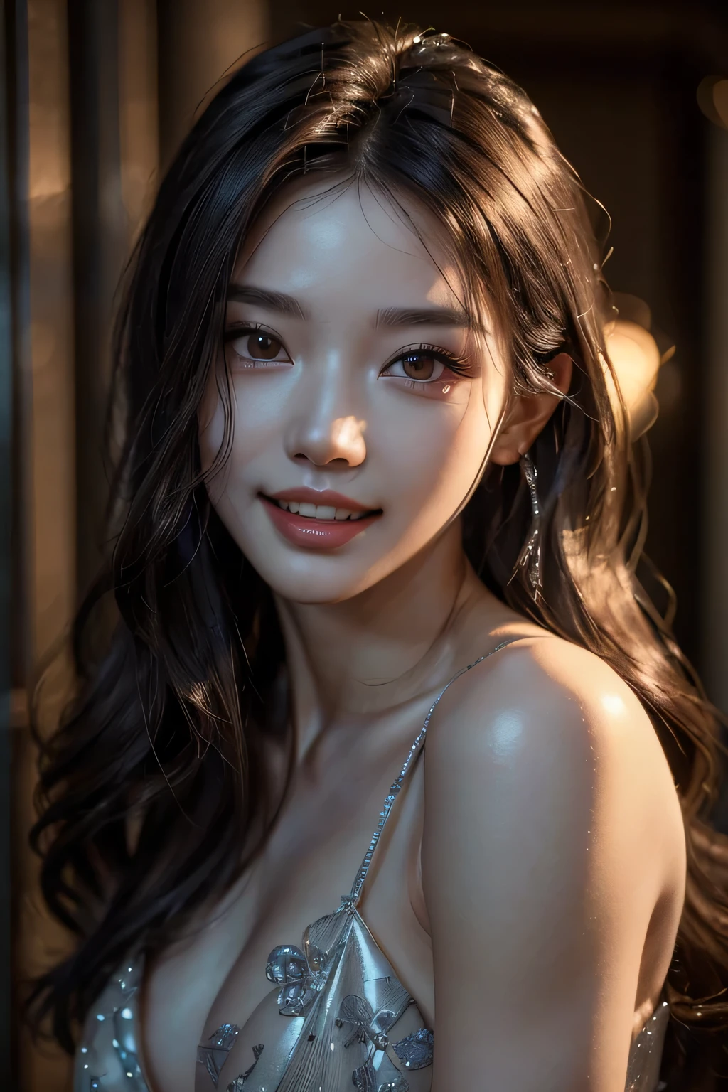 (masterpiece, Highest quality, Beautiful quality, Realistic, View your viewers, Detailed lighting, Highly detailed skin, Very fine hair, Highly detailed teeth, Shadow, 8k:1.2), (Women&#39;s photos, One girl:1.2), Close-up photo with focus on face、