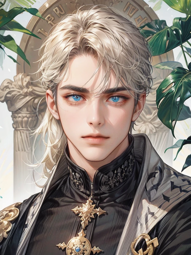 Man with silky black hair, blue eye