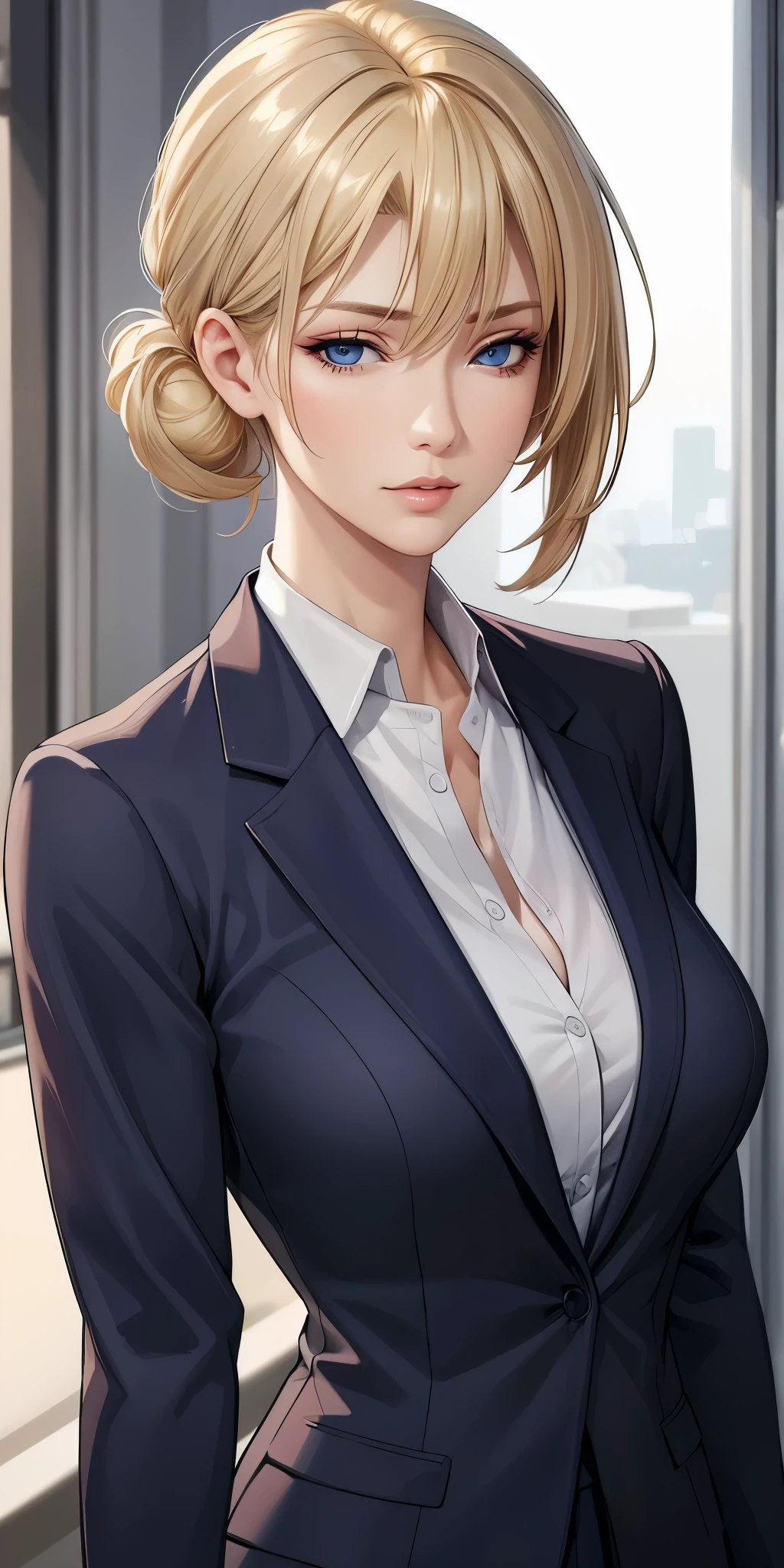 (masterpiece), Realistic, elegant mature woman, blonde, blue eyes, soft light, 4k resolution, high detailed, high quality, beautiful cg