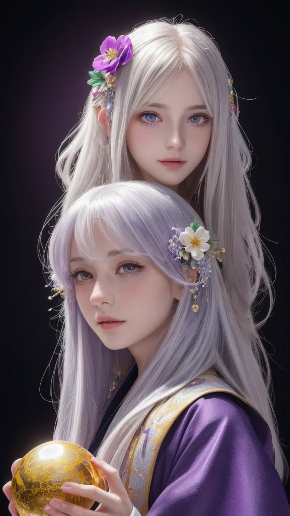 Unicorn Anthropomorphic Female High detail White hair Purple pupils