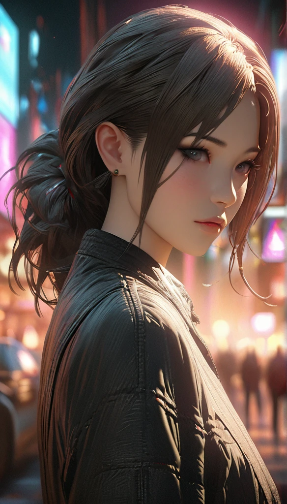 There was a woman standing on the roadside, Cyberpunk Art by Yang J, Popular topics on ArtStation, realism, guweiz style artwork, anime style. 8K, guweiz, Realistic anime 3D style, Popular topics on cgstation, 🤤 girl portrait, Surreal cyberpunk style, anime style mixed with fujifilm, Fantasy cyberpunk girl