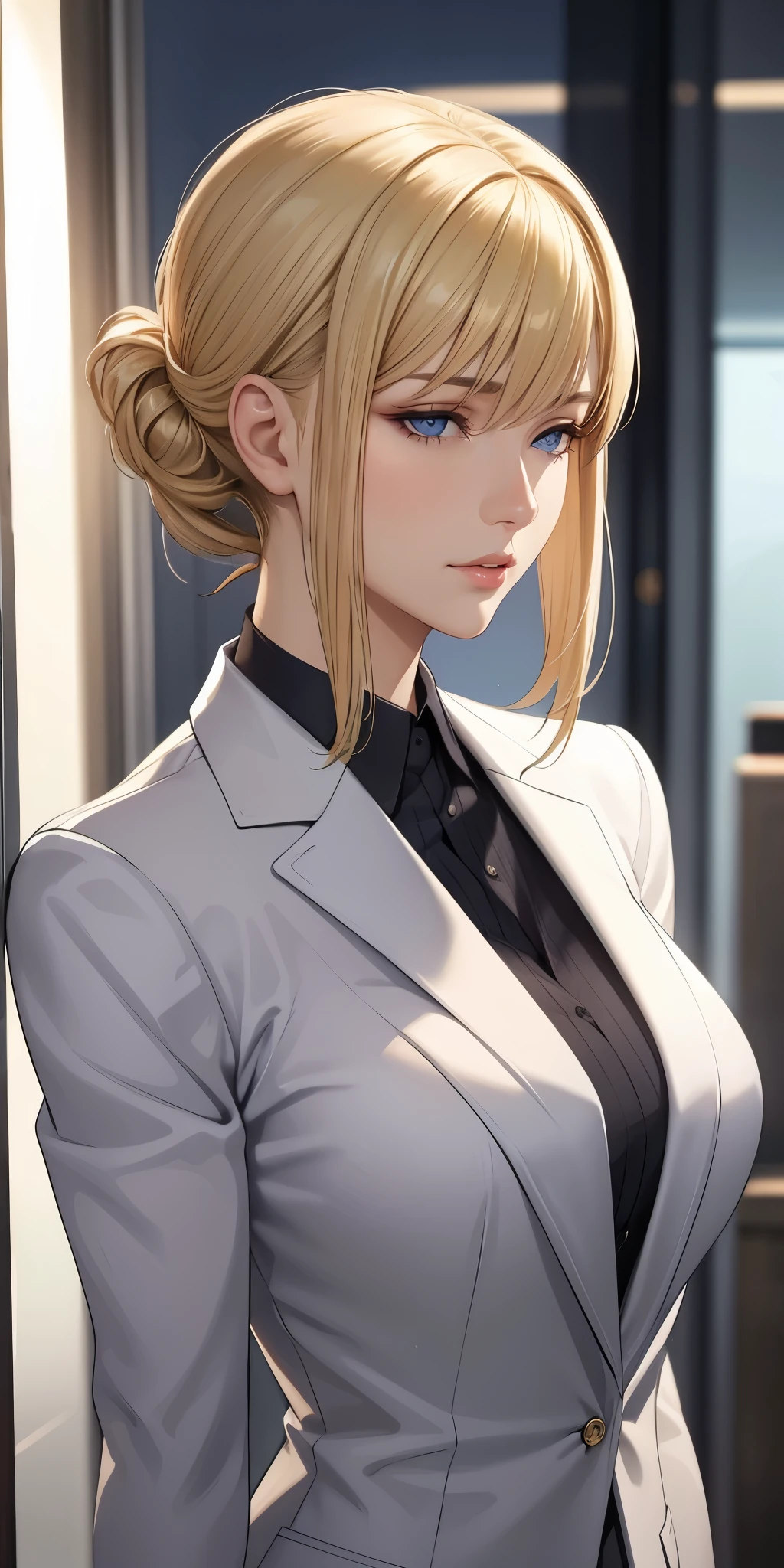 (masterpiece), Realistic, elegant mature woman, blonde, blue eyes, soft light, 4k resolution, high detailed, high quality, beautiful cg
