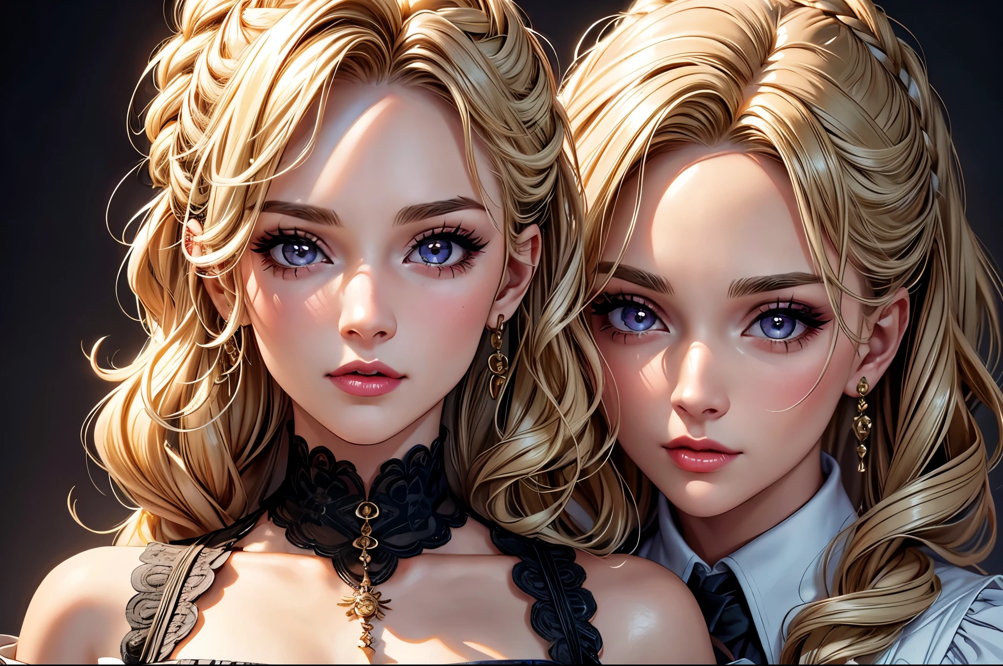 (best quality, 8K, masterpiece:1.3), pretty Woman, 1 girl, beautiful face, (Sexy), blonde hair, curly braided ponytail, White vest, Ultra-detailed face, Detailed lips, super detailed eyes, double eyelids, long upper eyelashes, Soft skin, HD skin, 8k, Super detailed, best quality detail, retina, Ultra-high resolution, masterpiece, ccurate