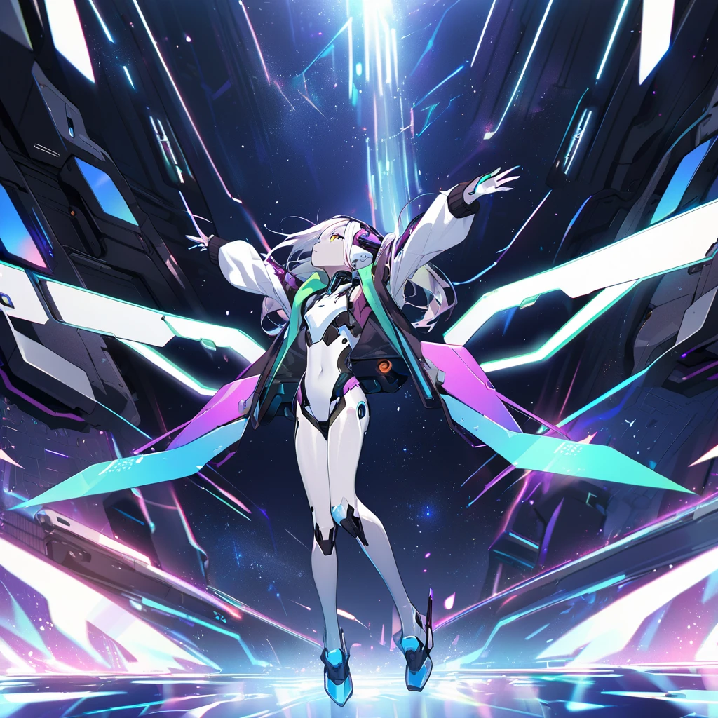 science fiction, android girl(metallic skin, cyber joint)