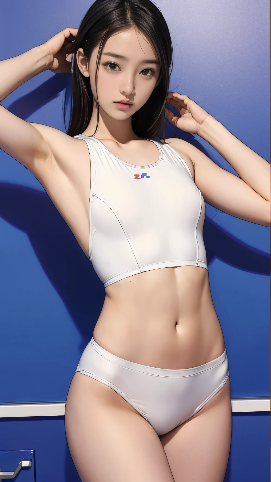 Realistic photos、13 years old、beautiful sports girl、Raise your arms、Show your armpits、(Very slim)