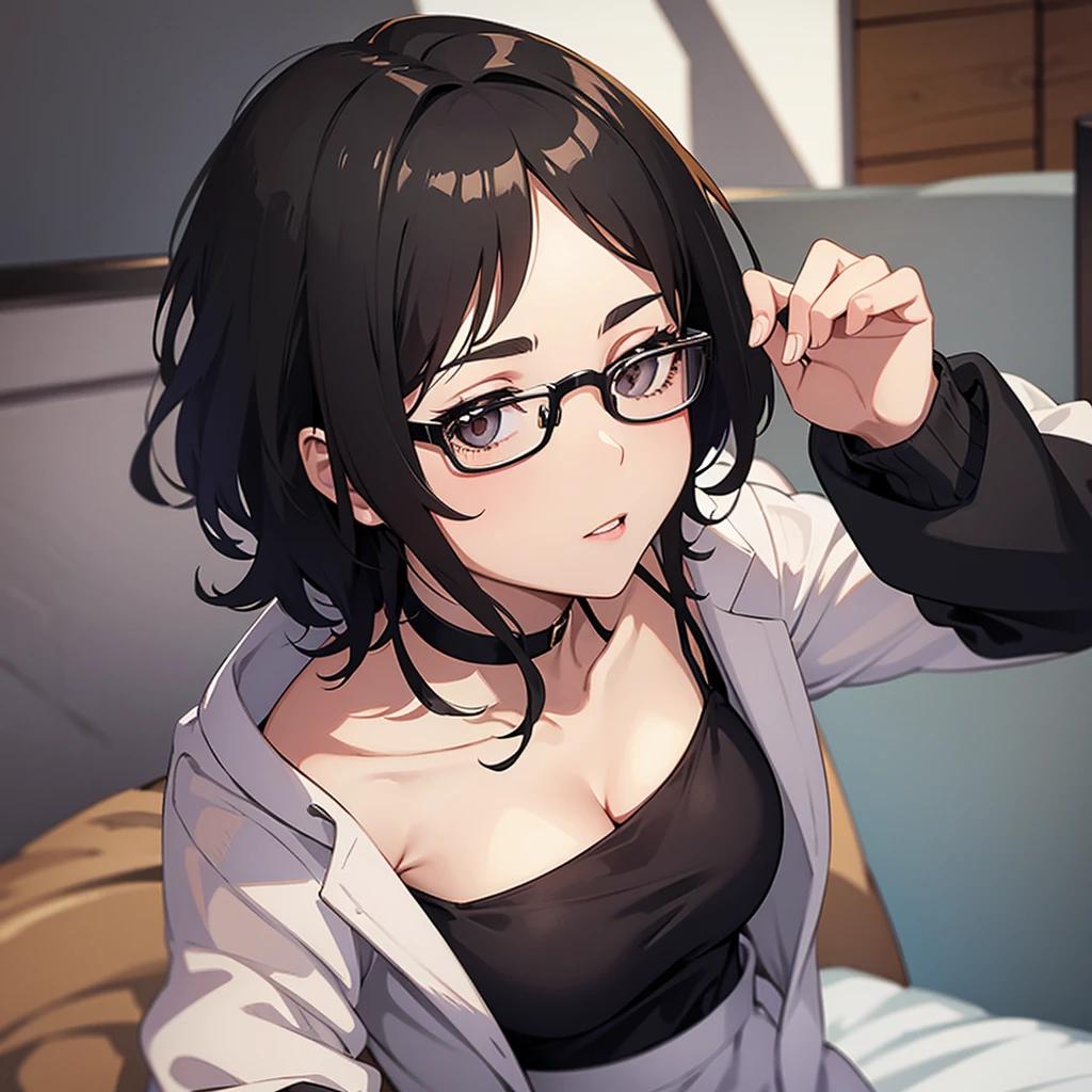 Beautiful girl with glasses and short black hair