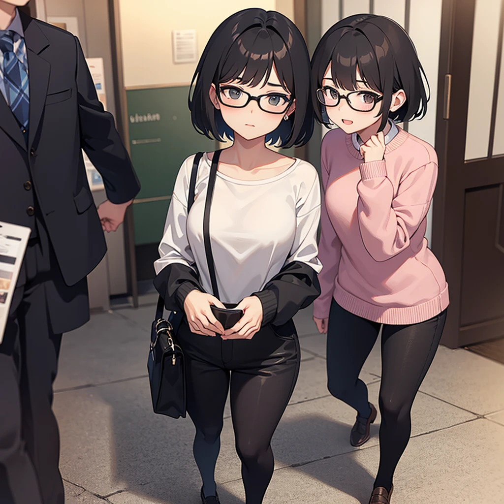 Beautiful girl with glasses and short black hair
