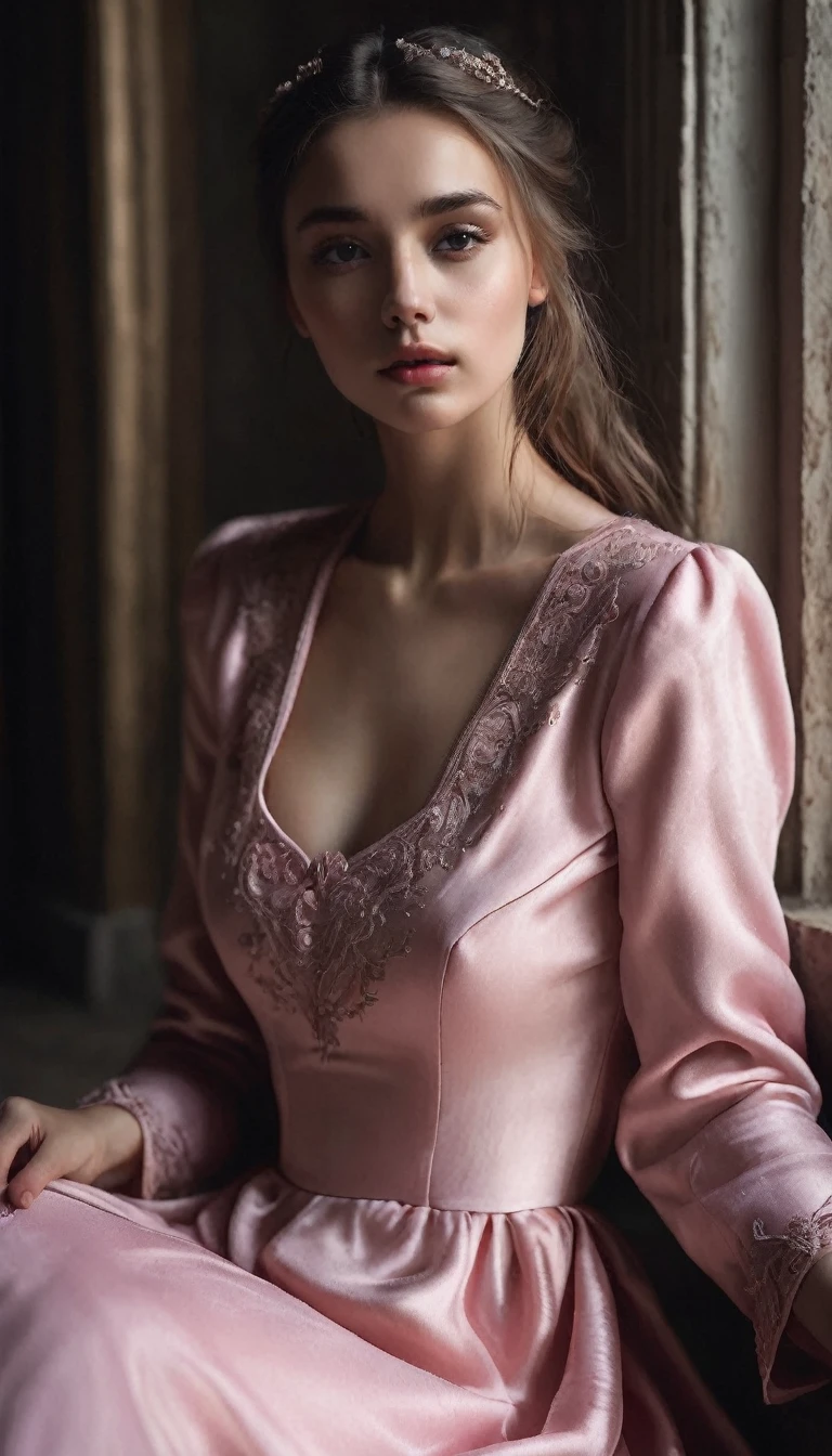arafed woman in a pink dress sitting on the floor, a portrait by Maud Naftel, tumblr, renaissance, portrait sophie mudd, gorgeous young model, beautiful female model, soft portrait shot 8 k, anna nikonova aka newmilky, beautiful model, julia gorokhova, very pretty model, cute woman, beautiful detailed body and face