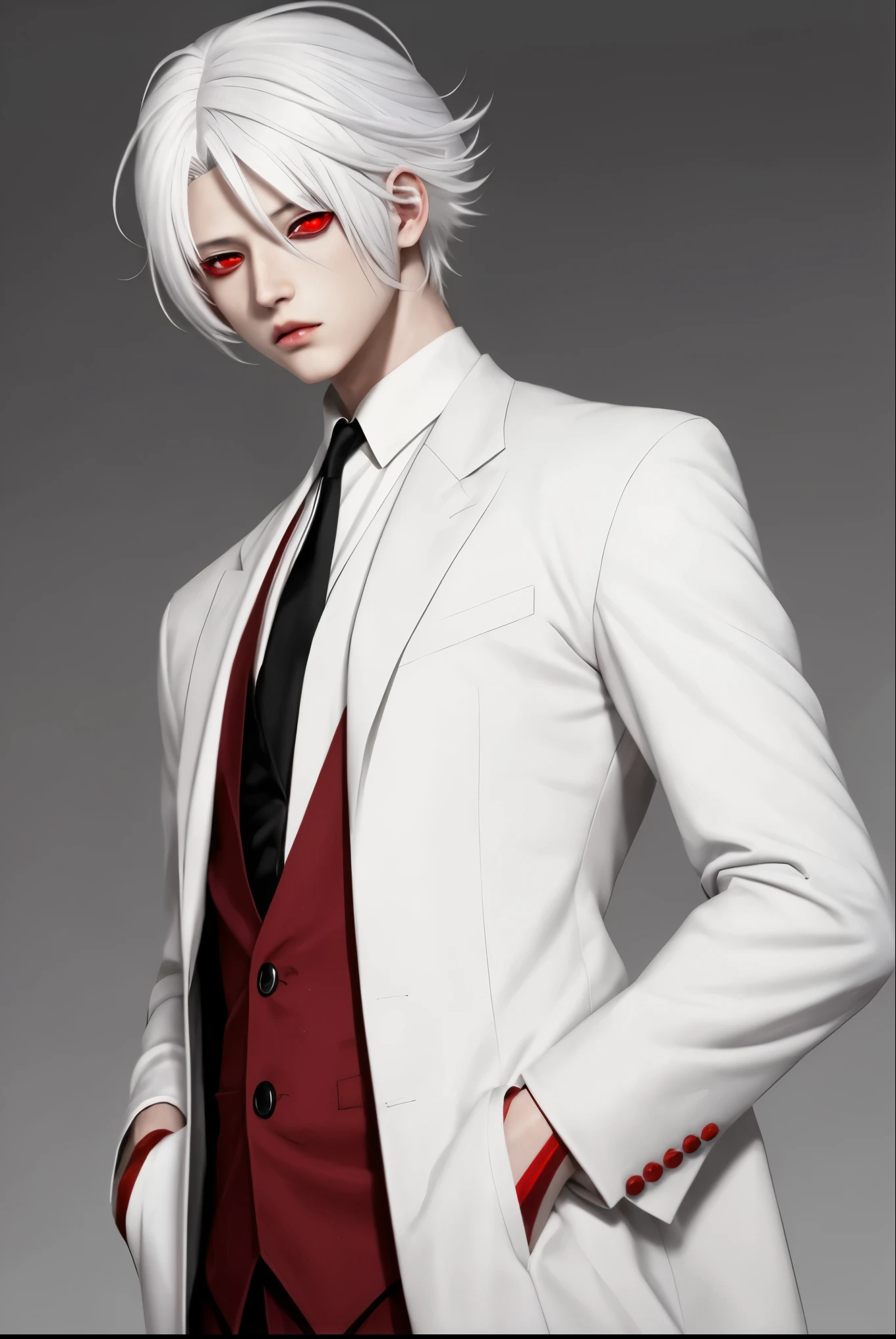 White hair and red eyes anime boy