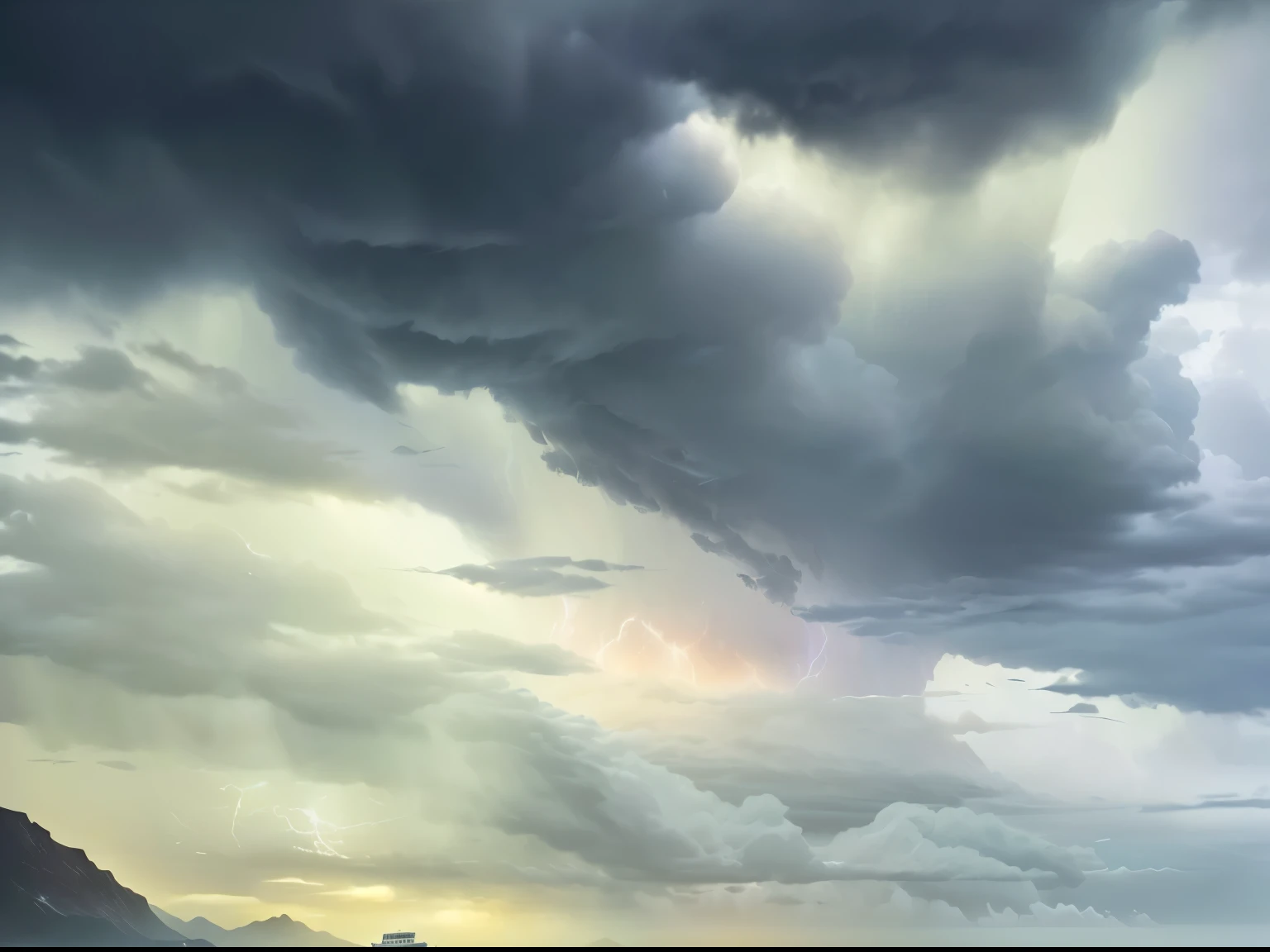 there is a boat that is floating in the water under a cloudy sky, atmosphere fantasy sky, Stormy sky, atmosphere. number, Ultra-detailed storm clouds, Gloomy weather. Surrealism, stormy clouds outdoor, Dramatic skies in background, Storm background, Dramatic skies, realistic sky, atmosphere background, Colorful sinister background, Storm Background, 可见的天空和潮湿的atmosphere