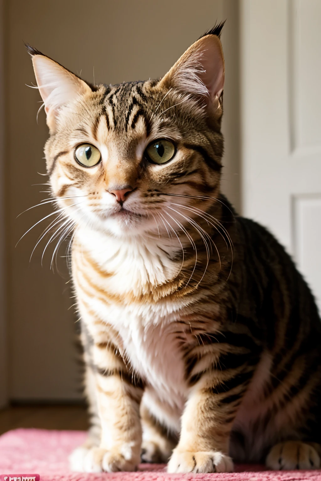 Take a photo of a tabby cat,just make his face and smile