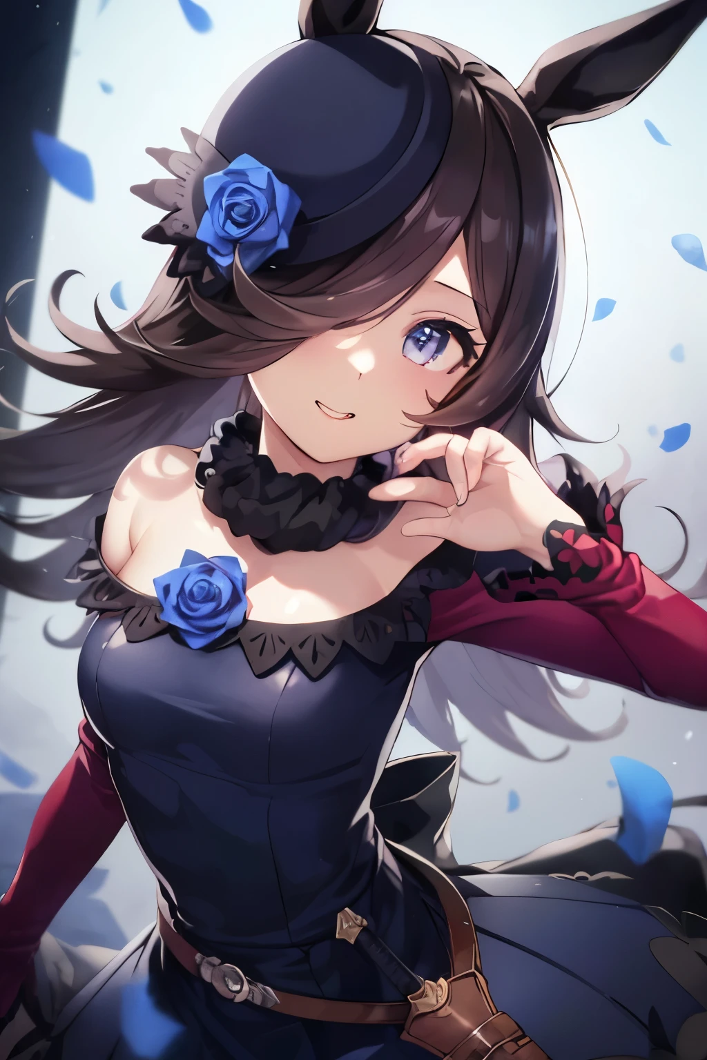 (Tabletop.Highest quality).(Dynamic Angle). (CG paintings with attention to detail),(Perfect image)、Comic Strip.shape.1 girl.Detailed face、Perfect Face.Delicate face、A cute and delicate girl in a gothic maid outfit、Rough skin、Black Hair.length、(Umamimi Girl)Umamimi Girl、((Beautiful Blue Eyes)).繊細でBeautiful Eyes、Beautiful Eyes、Reflected Eyes、smile.(Looking at the audience:1.3).(Face is a little red:0.8)、8k wallpaper、Cowboy Shot、reflected light、Most detailed、Complex、Rough skin、Fine skin、(Super Resolution)、((Cute girl in gothic maid outfit))