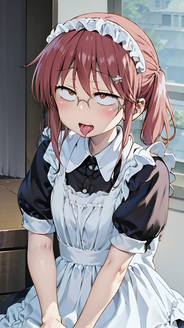 Kobayashi, ahegao, rolling eyes, cross-eyed, open mouth, tongue out, naughty face, Maid costume