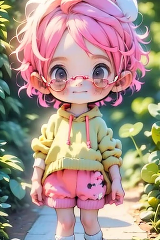Pastel fairy boy with pink hair, round glasses, fantasy clothing
