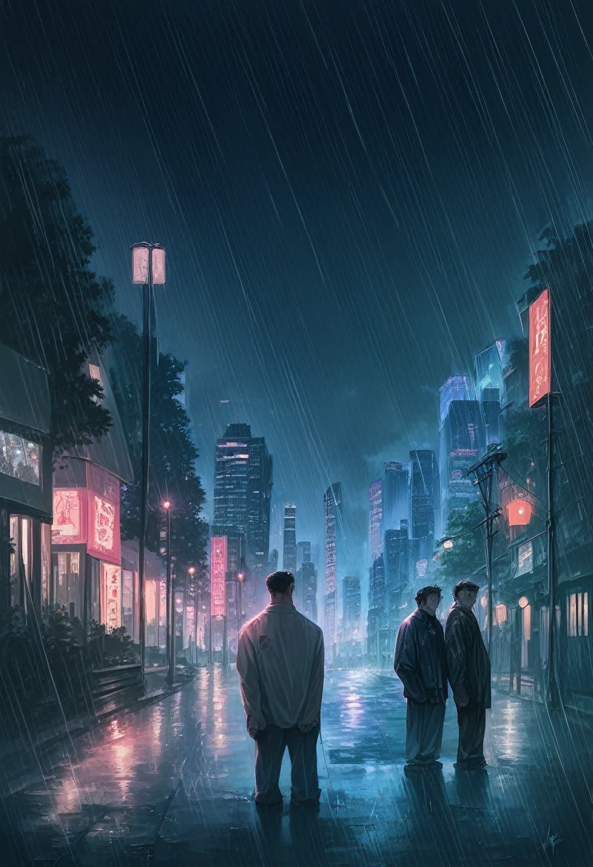 8k, RAW Photos, Highest quality, masterpiece:1.2),(Realistic, photo-Realistic:1.37),Tokyo Street,night, rain, Wet,Cityscape,night, Cyberpunk City,Soft Light,Muscular