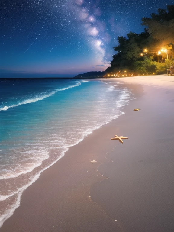 summer sky, shooting star, outdoors, night, island, beach, sand of the Sea floor, 
