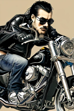 Drawing of a man sitting on a motorcycle with birds flying around, motorbiker, motorcycle concept art, mogul khan, picture of a male biker, dressed in biker leather, sitting on a motorcycle, motor cycle, biker, by Yang J, Riding a motorcycle, sitting on cyberpunk motorbike, riding steampunk motorcycle, digital cartoon painting art, airbrush digital oil painting, hog rider