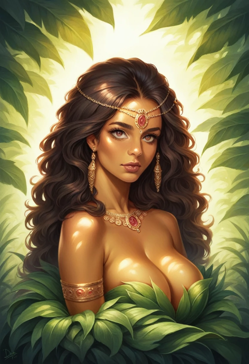 realistic, high quality, intricate details, dramatic lighting, photorealistic, 1girl, beautiful detailed eyes, beautiful detailed lips, extremely detailed face and skin, long eyelashes, Indian, desi, village woman, sexy, horny, alluring expression, flowing hair, colorful traditional clothing, ornate jewelry, golden skin tones, natural setting, lush greenery, warm lighting