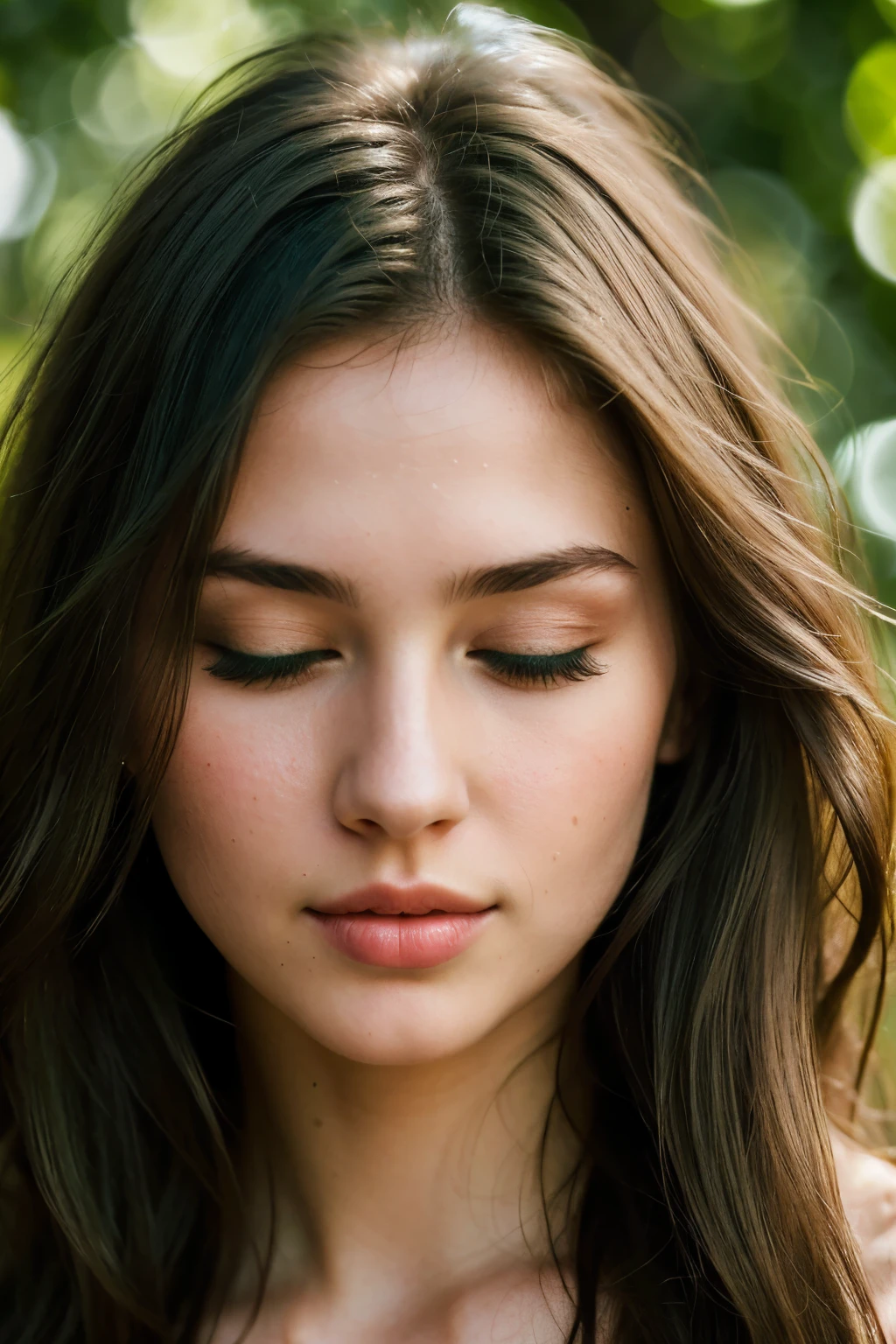 A 29 year girl ((higly detailed women face)) with long brunet hair and ((beautiful detailled green eyes))(closed mouth:1.2)some facial imperfections,ultra detailed,beautiful girl,real human wet skin,striking features,beautiful,intricate details,tension,contrast,(texture:1.1)(realism:1.1)