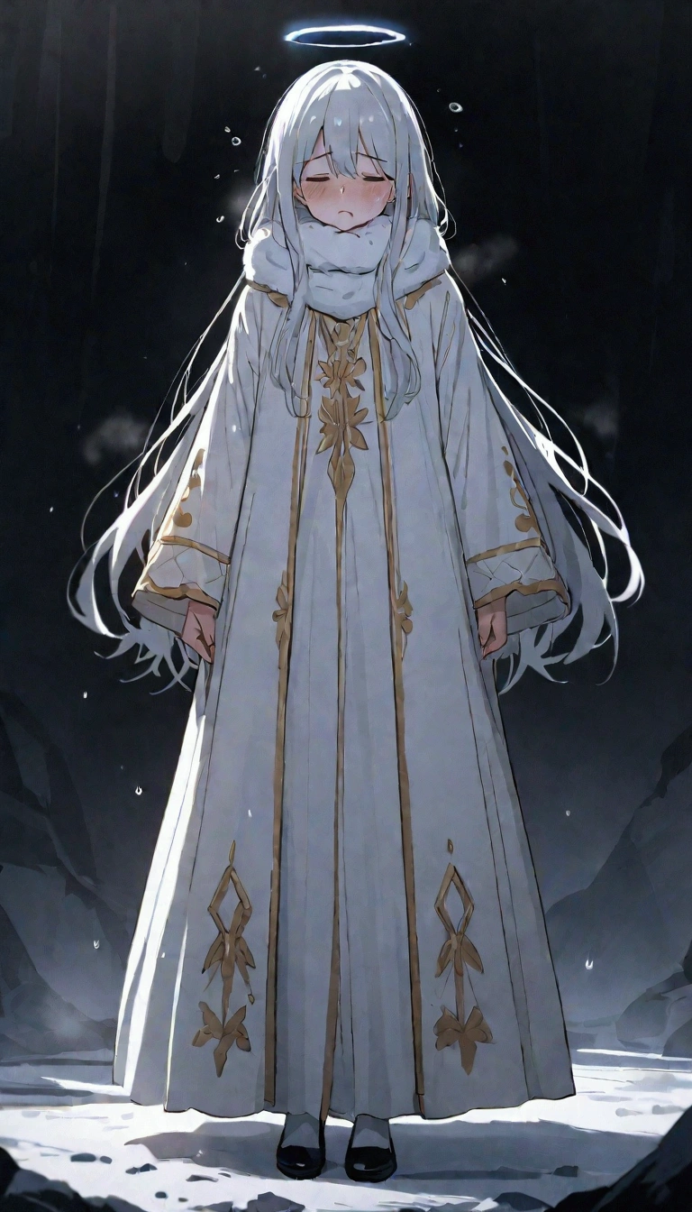 anime. Young woman. an angel. a cold, runny nose.sneezes. standing. full length.  Full body. 8 K. Ultra high quality. Highest resolution.