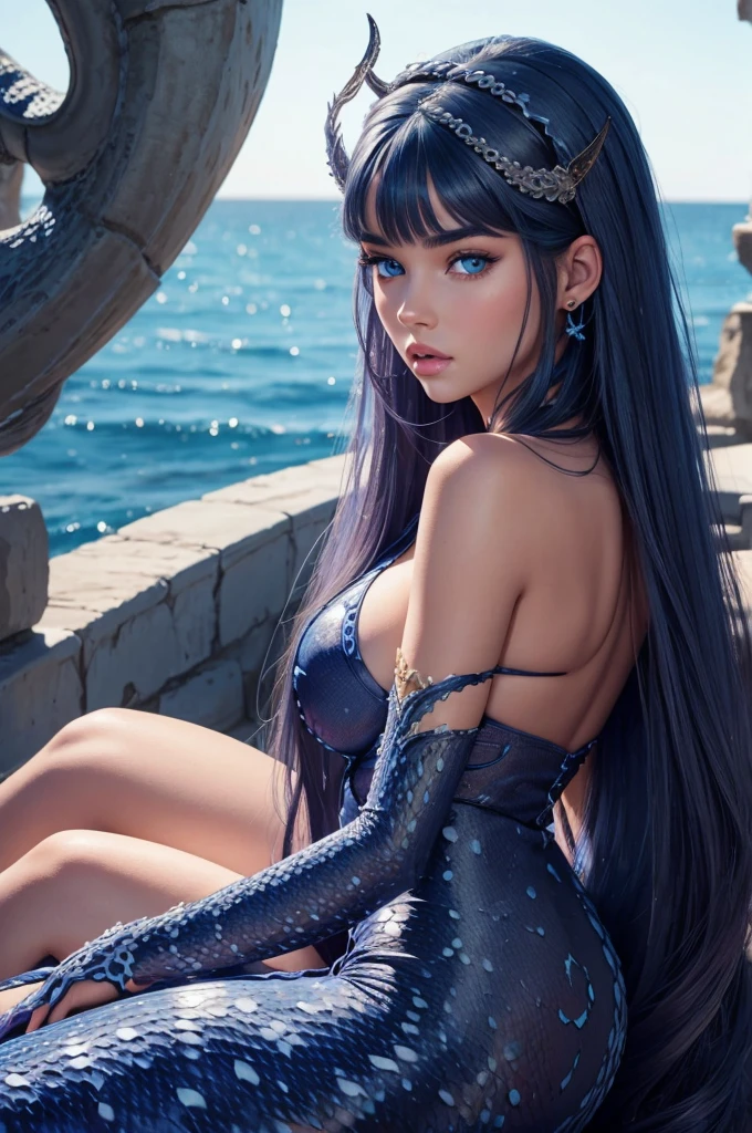 Megan Williams, ultra detailed face, detailed blue eyes, long hair, (((lamia, masterpiece)))