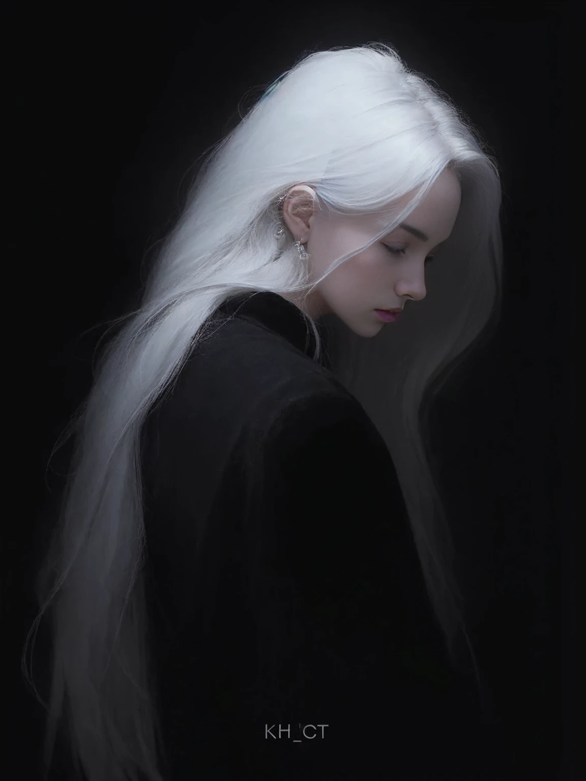a close up of a person with pelo largo y blanco and a black background, con el pelo largo y blanco, with pelo largo y blanco, chica con pelo blanco, pelo blanco lady, pelo blanco, perfect pelo blanco girl, pelo blanco que fluye, hermoso cabello blanco, pelo largo blanco detallado, pelo blanco, long pelo blanco que fluye, pelo largo y blanco
