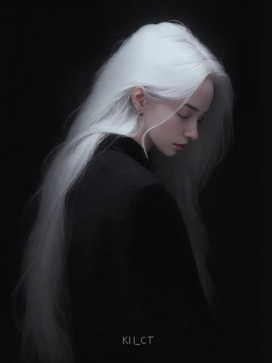 a close up of a person with pelo largo y blanco and a black background, con el pelo largo y blanco, with pelo largo y blanco, chica con pelo blanco, pelo blanco lady, pelo blanco, perfect pelo blanco girl, pelo blanco que fluye, hermoso cabello blanco, pelo largo blanco detallado, pelo blanco, long pelo blanco que fluye, pelo largo y blanco