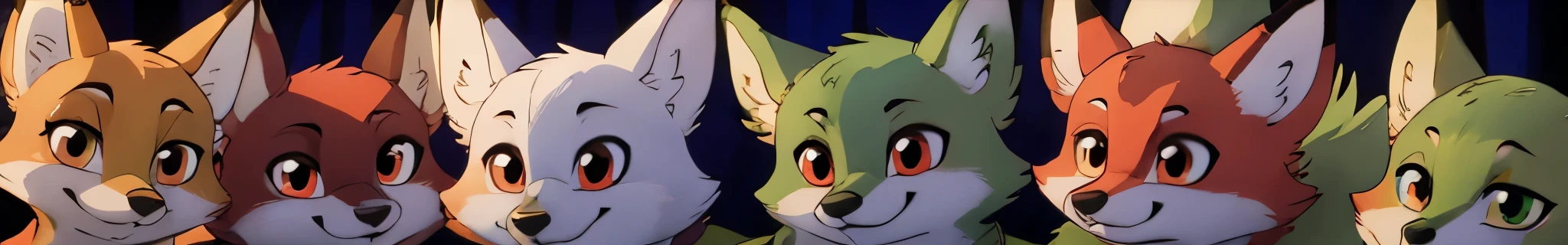 a group of happy redfoxes and greenwolves