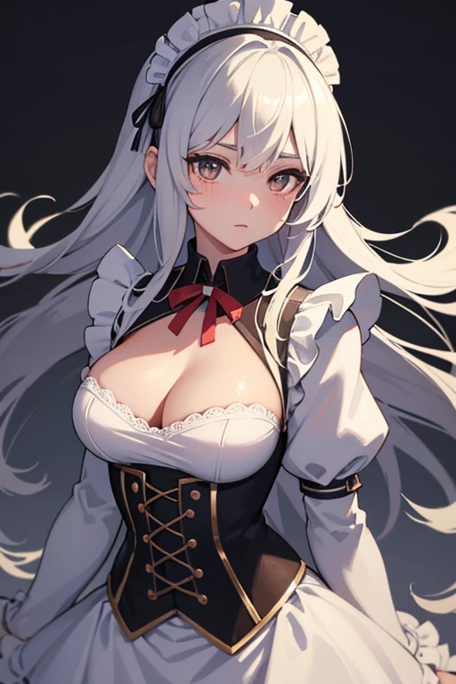 Super high quality, absolutely high image quality, absolute resolution, super detailed masterpiece, detailed and, super detailed and detailed skin texture and texture, anime shine and texture, perfect anatomy, 1girl, girl, extremely young, smooth nose, super detailed and beautiful eyes, marked waist, perfect fingers, striking appearance, well-proportioned body, anime style, masterpiece, superfine resolution, white hair, brown eyes, long hair, maid outfit