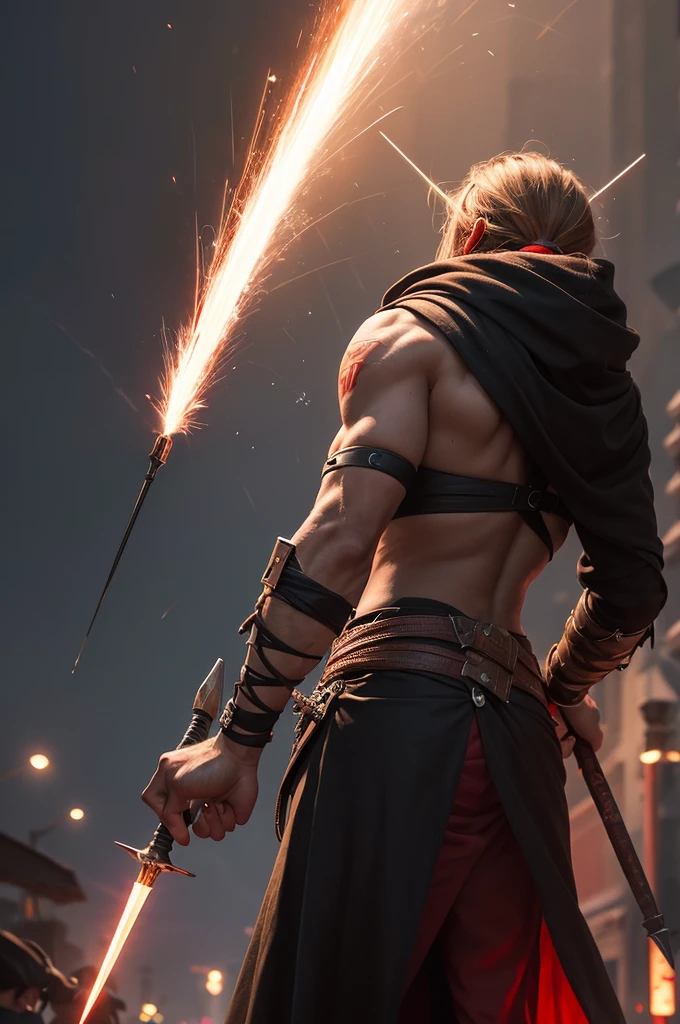 A spear one and a half meters long, the barbed metal tip sending out sparks of red light