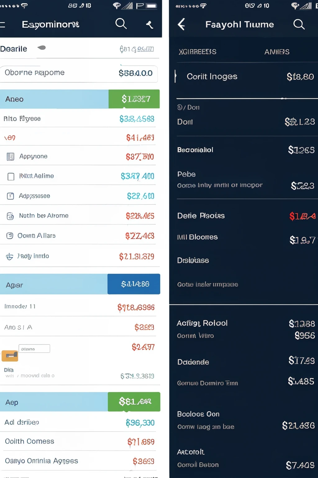 A prototype of a finance app for financial control where it will have 4 tabs:
- Home: Summaries of all data present in the other tab, with consolidation in graphs.
- Fixed Expenses: Tab where you will have a list of all fixed cats present in the current month, and it will be possible to interact to register new fixed expenses. It is possible to mark which ones have already been paid, what is left to pay, payment deadlines, plots, etc.
- Variable Expenses: Similar to the fixed expenses tab, However, these are expenses that vary depending on the month, so these are random expenses that change every month.
- Income: App with a list of all your income for the month, as salary, Outros, etc.