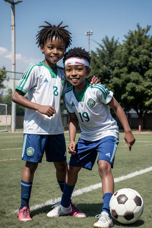 happy 7 year old nigerian boys playing soccer