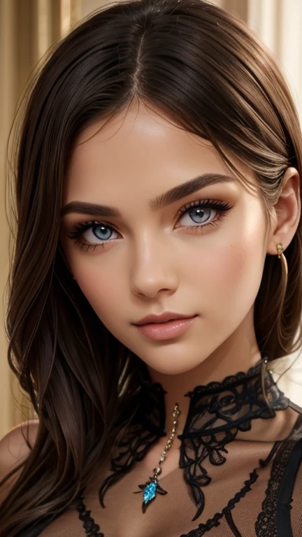 A girl, Full body shot, very sexy body, 1 girl, beautiful detailed eyes, beautiful detailed lips, Extremely detailed face and eyes, long eyelashes, detailed skin and hair, intricate collar, high fashion, elegant, detailed clothing, Soft lighting, cinematographic, photorealist, 8k, High resolution, masterpiece, ultra detailed, realist, vivid colors, warm color palette