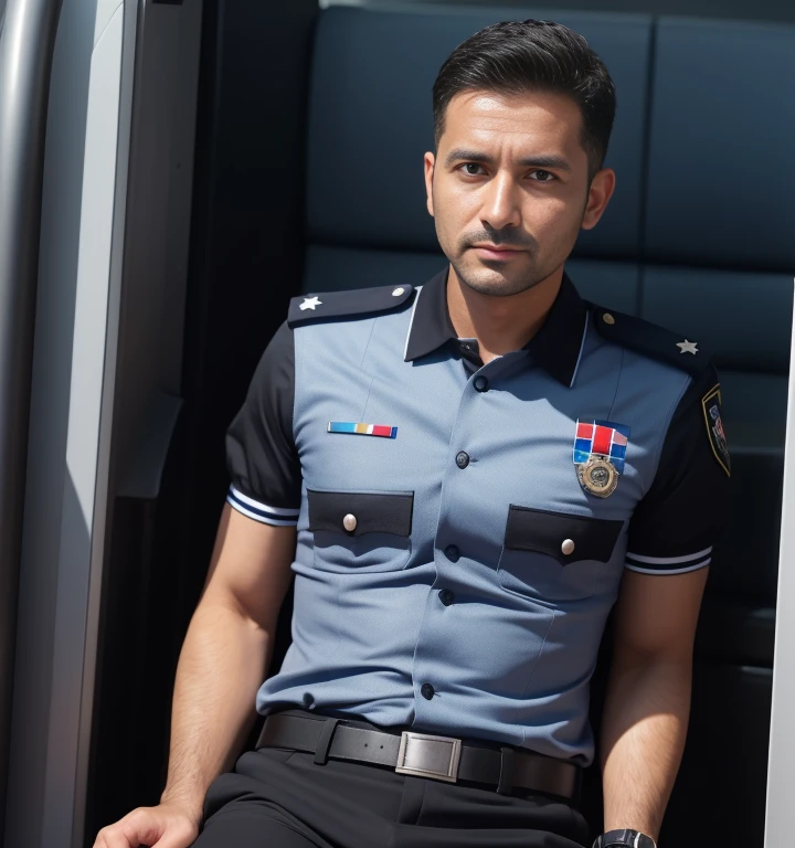 40 years old,One Man,、Turk　police、Black Uniform、On board、,logic,Gay ,Very short hair,Stubble,Cool handsome guy、The  area is bulging