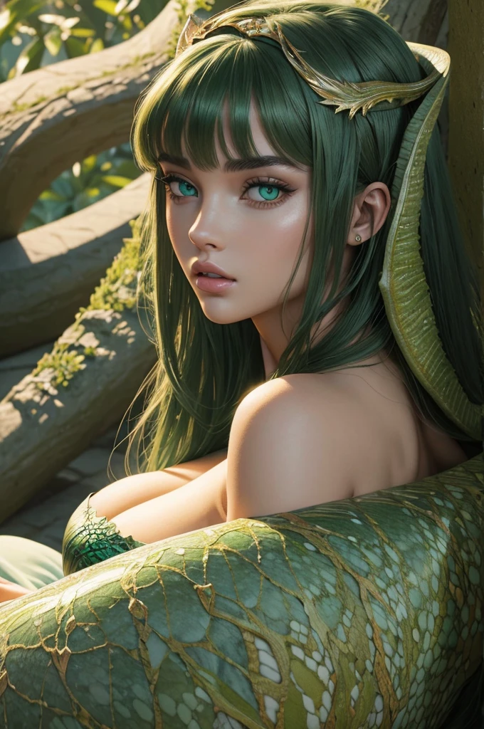 Megan Williams, ultra detailed face, ultra detailed green eyes, bangs, ASS, (((Lamia, masterpiece)))