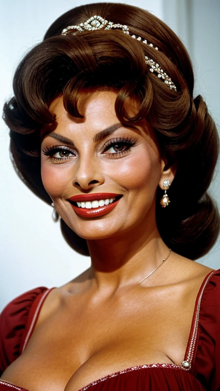 Sophia Loren wearing traditional Poland clothes wearing lipstick and smiling