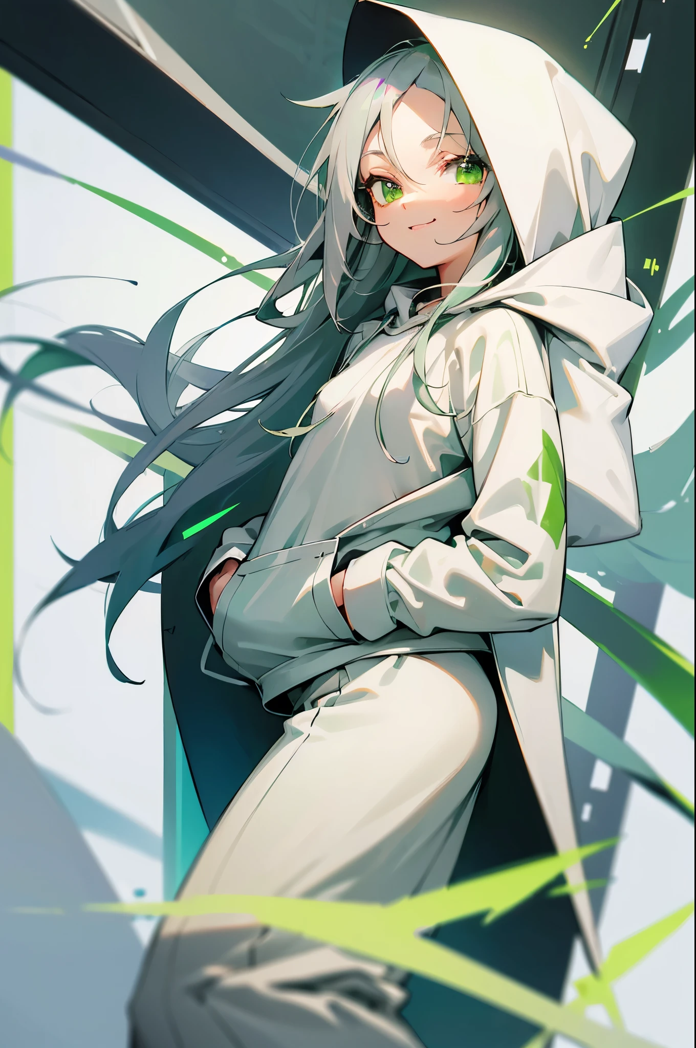 index, index, (green eyes:1.5), silver hair, long hair,smile, (flat chest:1.2),White Long Hoodie,gray long skirt,sneakers,Both hands are in the pockets of the hoodie,winter,cold sky,It&#39;s snowing, break looking at viewer, Upper body, whole body, break outdoors, garden, break (masterpiece:1.2), highest quality, High resolution, unity 8k wallpaper, (figure:0.8), (detailed and beautiful eyes:1.6), highly detailed face, perfect lighting, Very detailed CG, (perfect hands, perfect anatomy),
