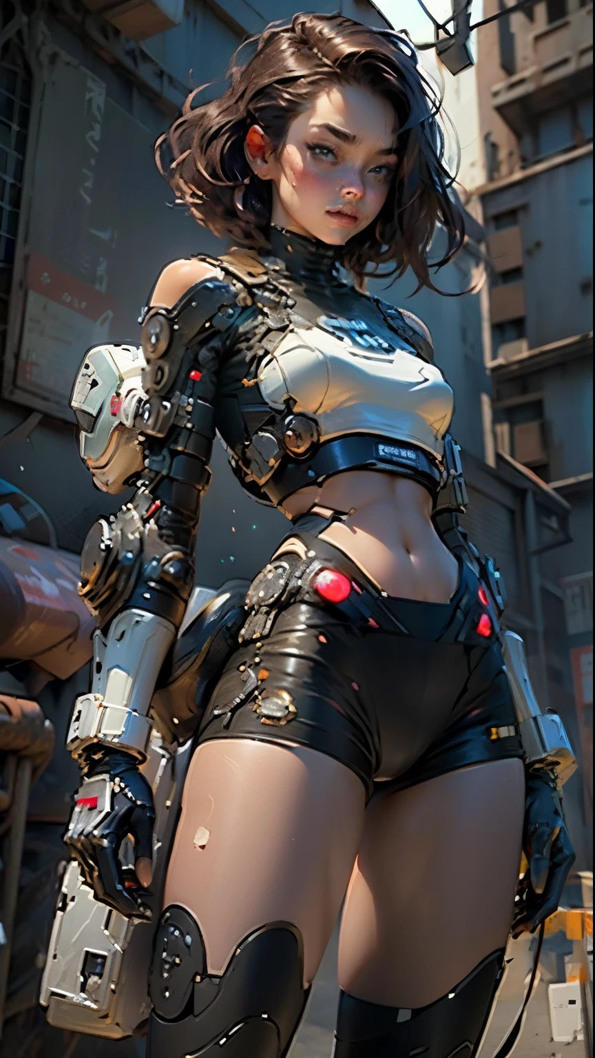 Woman body defined thick thighs cybernetic body parts, short underwear