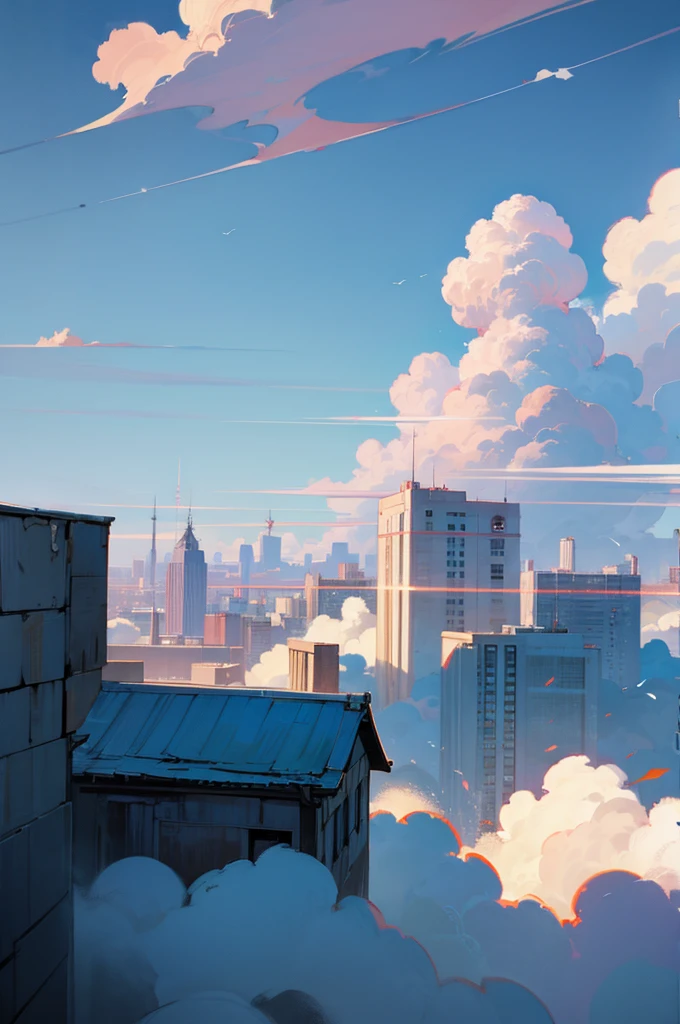  background with buildings and anime clouds