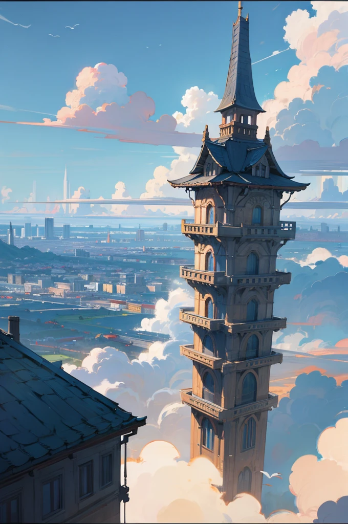 background with buildings and anime clouds