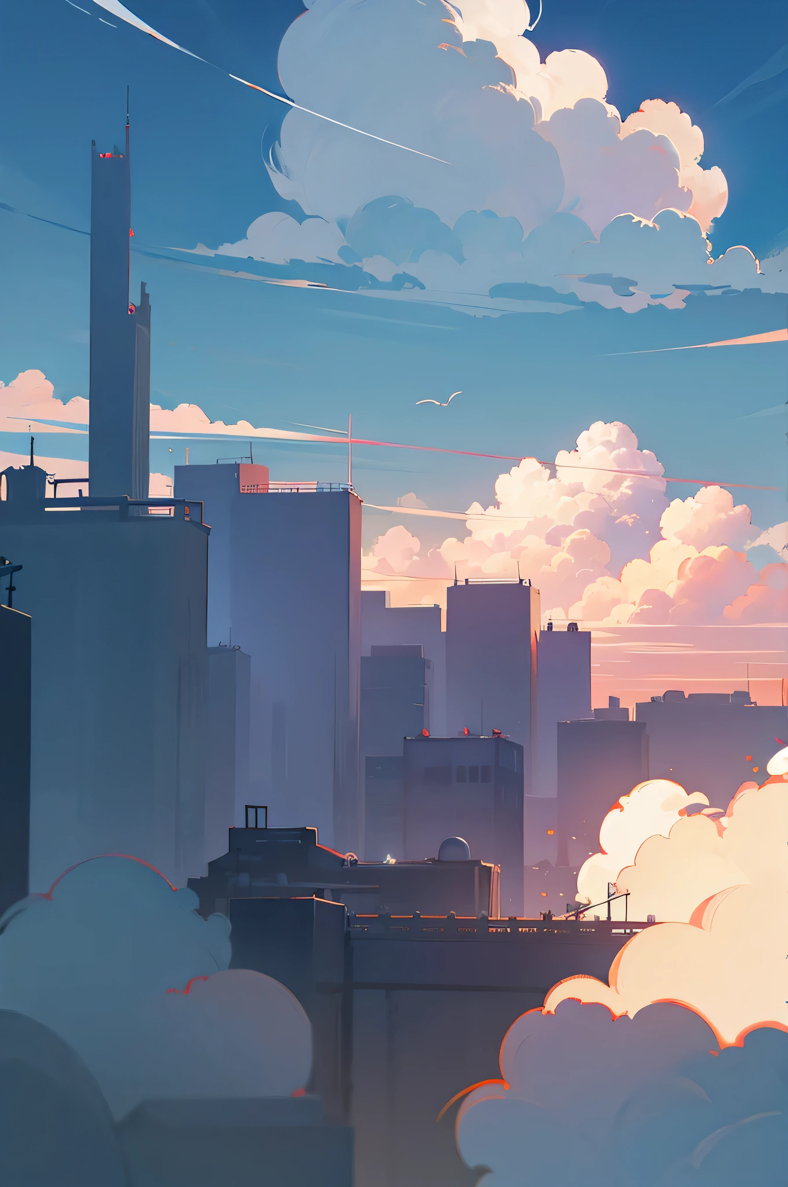  background with buildings and anime clouds