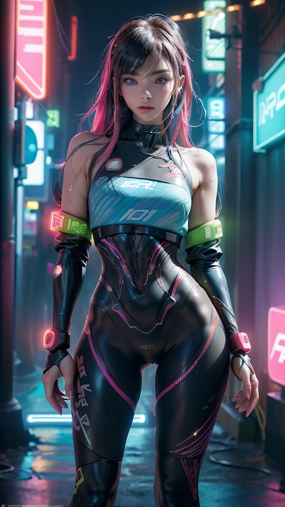(Front view),(The best quality,A high resolution,Ultra - detailed,actual)、mirai, cyberpunk、big glutes、Kneel down、Electronic visor attached to the face of a 12-year-old girl with emphasis on the buttockinifalda mostrando bragas Blanco:1.4) ,mirai Red  body,Cyberpunk mode、pose sexy、(Wear yellow leggings on the lower body、breast enlargement、(background Neon lights in the dark city at night:1.4),unreal engine:1.4,HD,La Best Quality:1.4, photorealistic:1.4, skin texture:1.4, masterpiece:1.8,masterpiece, Best Quality,（beautiful blue eyes ）,( neon pink cyborg),(Perfect  :1.4 ),ciborg mirai bodysuit white,(mirai:1.4),
