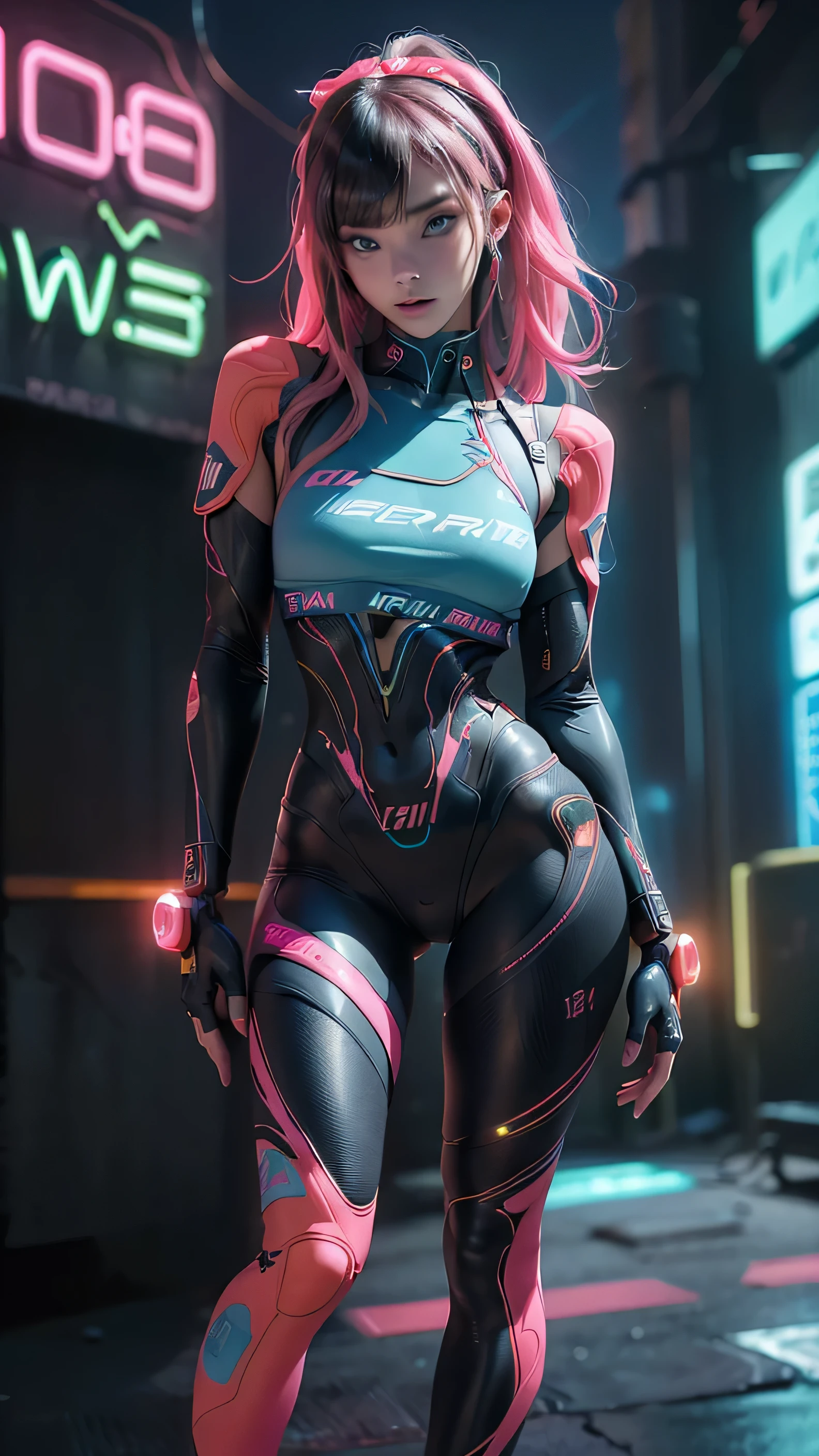 (Front view),(The best quality,A high resolution,Ultra - detailed,actual)、mirai, cyberpunk、big glutes、Kneel down、Electronic visor attached to the face of a  with emphasis on the buttockinifalda mostrando bragas Blanco:1.4) ,mirai Red latex body,Cyberpunk mode、pose sexy、(Wear yellow leggings on the lower body、breast enlargement、(background Neon lights in the dark city at night:1.4),unreal engine:1.4,HD,La Best Quality:1.4, photorealistic:1.4, skin texture:1.4, masterpiece:1.8,masterpiece, Best Quality,（beautiful blue eyes ）,( neon pink cyborg),(Perfect anatomy :1.4 ),ciborg mirai bodysuit white,(mirai:1.4),
