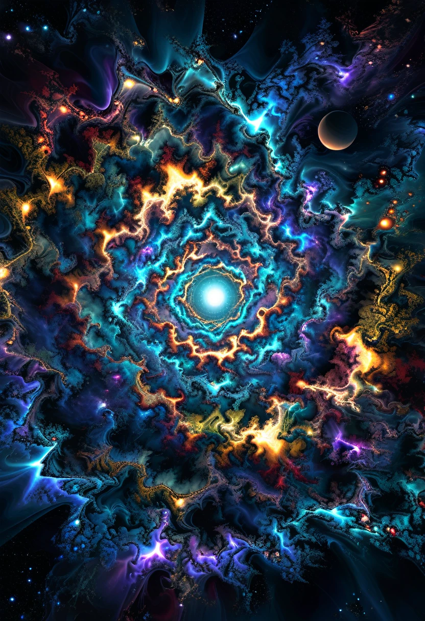 He's the one who move the entire universe. From the beginning of creation, he push and expand the universe forward and forward. He's the unstoppable son of Time.(( the God of the Dark Energy sits on his throne)),((fractal)),((deep wiew)),photographic,ultra high resolution,hyperdetailed, masterpiece, 3d modelling, abstract art, digital art.